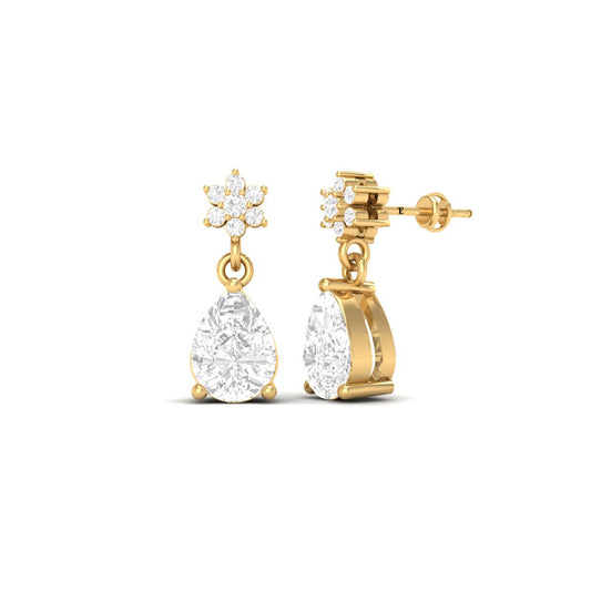 True Elegant Pear-Cut Moissanite Floral Drop Earrings - 18kt Gold Over Sterling Silver