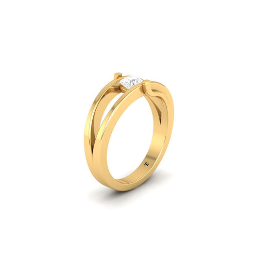 Minimalist Moissanite Solitaire Ring | 18K Yellow Gold Over Sterling Silver | Split Band Engagement Promise Ring for Women