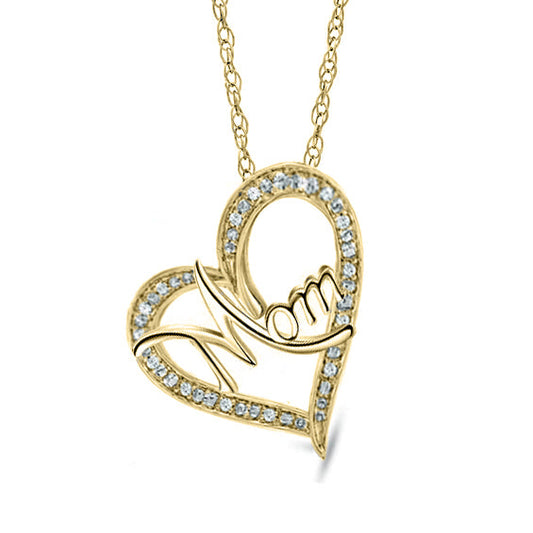 Moissanite Diamond MOM Heart Pendant Necklace In Sterling Silver