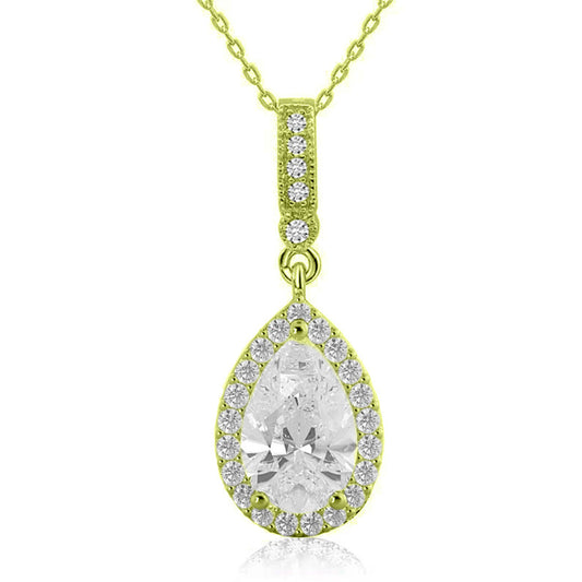 True Elegant 2.0CT Pear Shape Halo Moissanite Diamond Pendant Necklace In Sterling Silver
