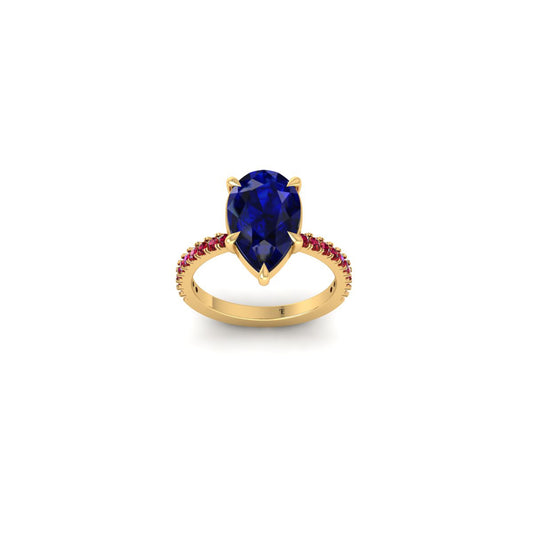 True Elegant 2.50 TCW Pear Cut Blue Sapphire & Red Ruby Engagement Ring 14K Yellow Gold Plated