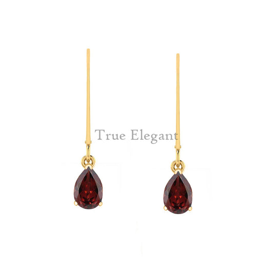 2.0CT Red Pear Shape Garrnet Drop Earrings In Sterling Silver