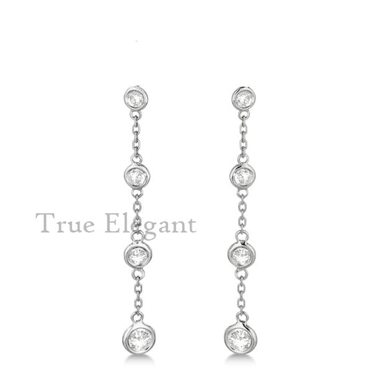 1.0Ct Moissanite Bezel Set Drop Earrings In Sterling Silver