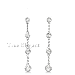 1.0Ct Moissanite Bezel Set Drop Earrings In Sterling Silver 1.0Ct Moissanite Bezel Set Drop Earrings In Sterling Silver