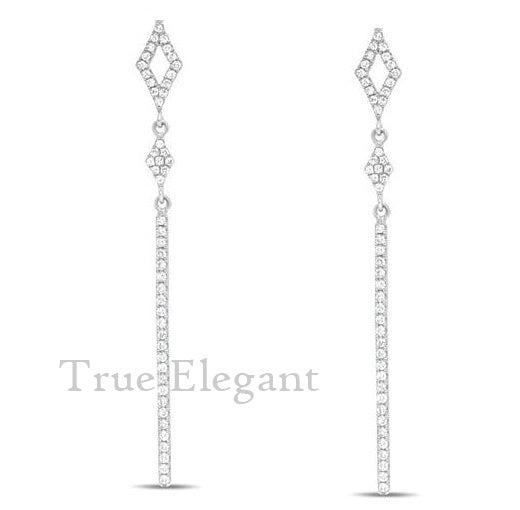 True Elegant Dainty Delicate Moissanite Bar Drop Earrings In Sterling Silver
