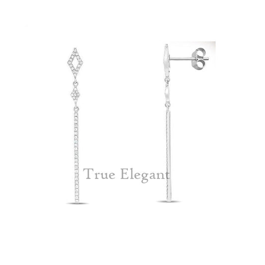 True Elegant Dainty Delicate Moissanite Bar Drop Earrings In Sterling Silver