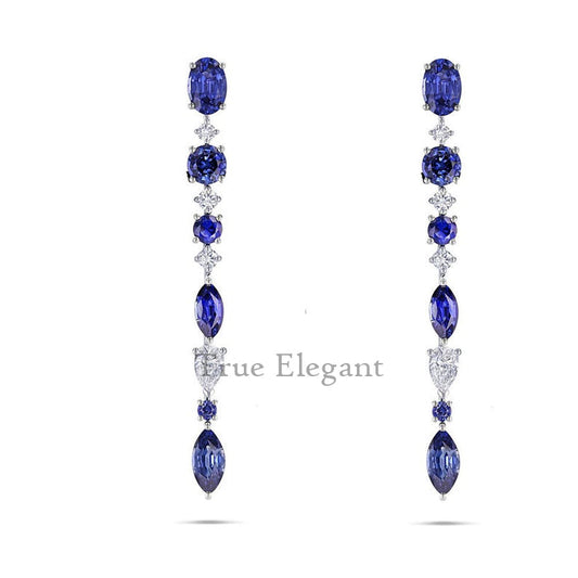 2.0CT Sapphire And Diamond Dangle Drop Earrings Screwback In Sterling Silver