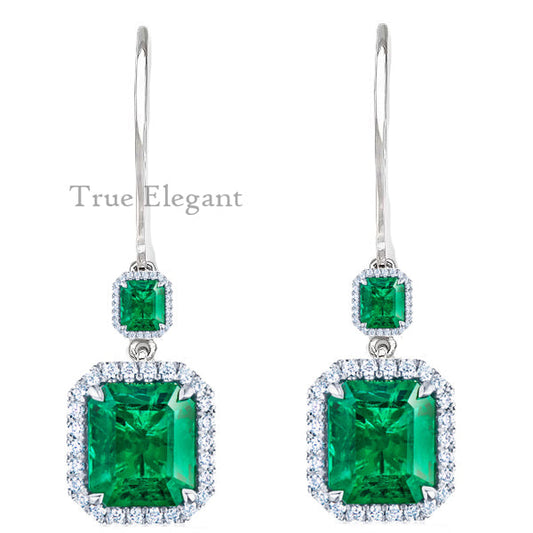 2.0CT Emerald Halo Moissanite Drop Earrings In Sterling Silver