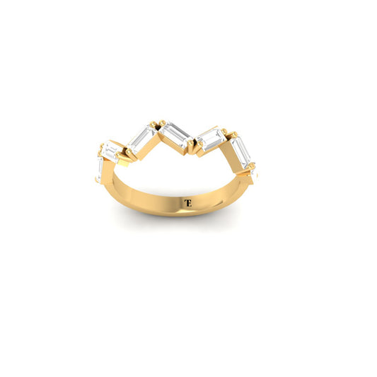Baguette Diamond Zigzag Band Ring for Women | 18K Yellow Gold Over Sterling Silver | Stackable Fashion Ring