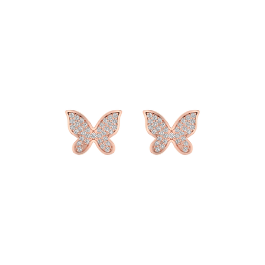 1.0CT Moissanite Diamond Pave Set Gold Tiny Butterfly Stud Earrings In 14kt Rose Gold Over Sterling Silver
