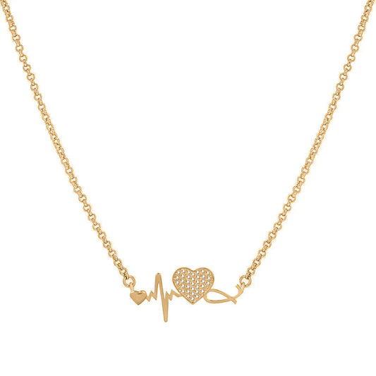 True Eleggant 0.20CT Moissanite Heartbeat And Heart Pendant Necklace In Sterling Silver