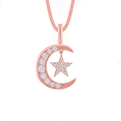 1.0CT Diamond Star Moon Pendant Necklace In Sterling Silver