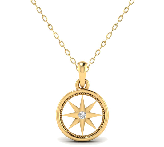 1.25CT Round Cut Star Circle Diamond Pendant in 18K Yellow Gold Over Sterling Silver
