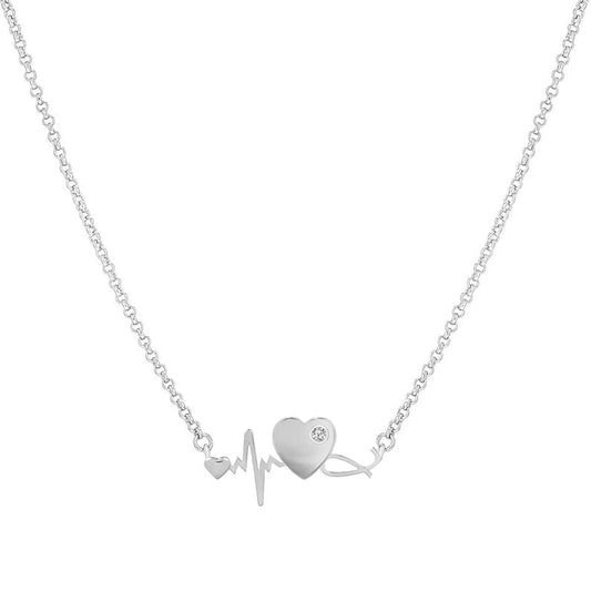 Dainty Heartbeat Heat Pendant Necklace In Sterling Silver