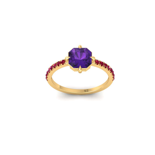 1.50CT Amethyst Asscher Cut and Red Ruby Engagement Ring for Women