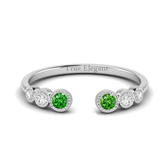 1.0 Carat Emerald Open-Space Ring With Diamond In Sterling Silver