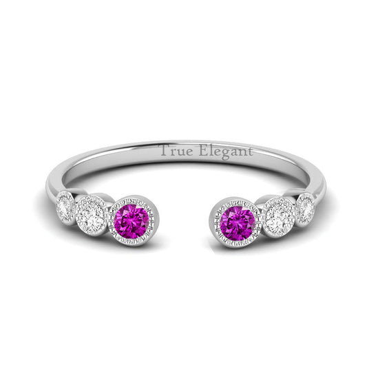 1.0 Carat Amethyst Open-Space Ring With Diamond In Sterling Silver