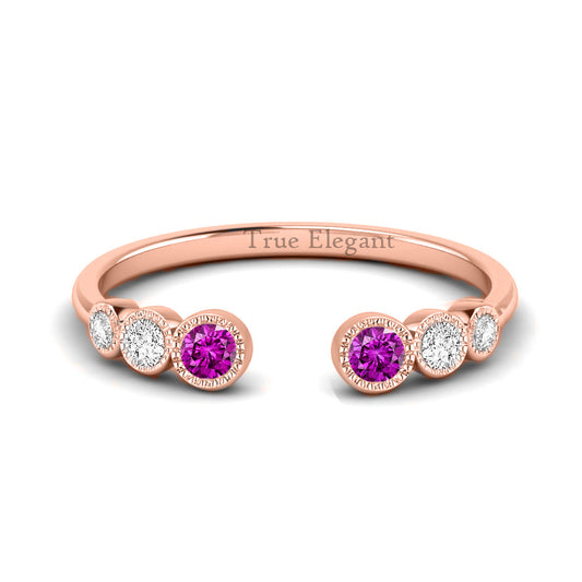 1.0 Carat Amethyst Open-Space Ring With Diamond In Sterling Silver