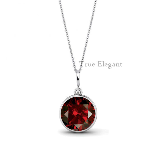 2.0Ct Red Garnet Bezel Set Dainty Everyday Pendant In Sterling Silver