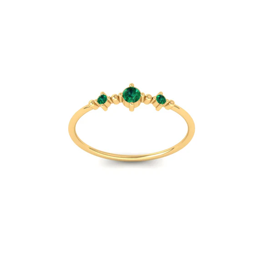 Dainty Three Stone Green Emerald Ring