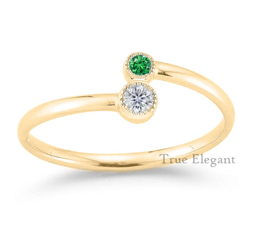 True Elegant Emerald Diamond Two Stone Stacaable Band Ring In Sterling Silver