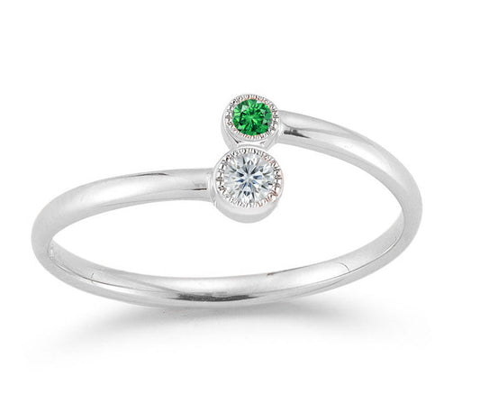 True Elegant Emerald Diamond Two Stone Stacaable Band Ring In Sterling Silver