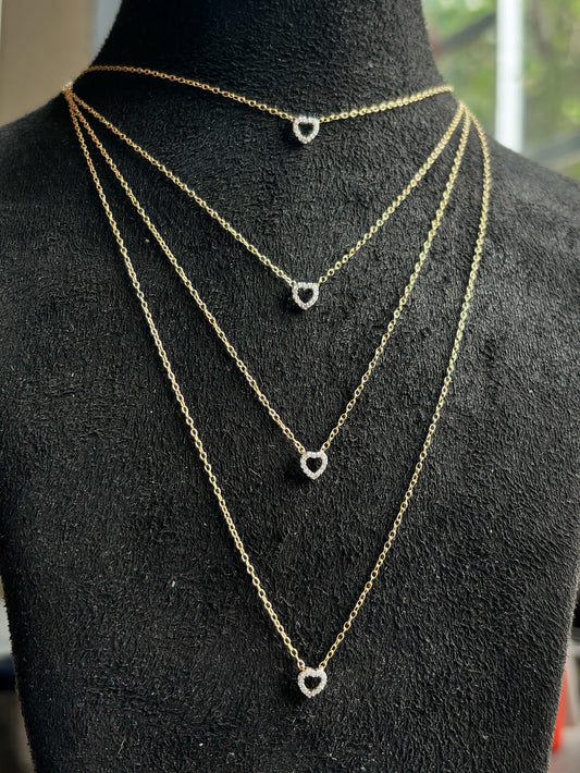 Diamond Three layer Heart shape Necklace Sterling Silver
