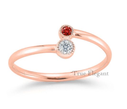 0.50CT Emerald Diamond Two Stone Stacaable Band Ring In Sterling Silver