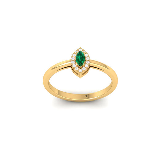 True Elegant Green Emerald Marquise Cut Halo Moissanite Engagement Ring | 14k Yellow Gold Plated