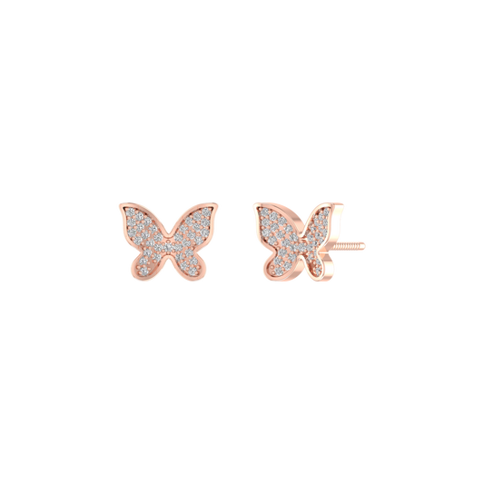 Pave Set Moissanite Diamond Butterfly Tiny Stud Earrings 14kt Rose Gold Over Sterling Silver