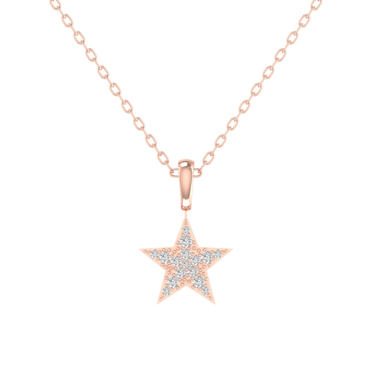 A rose gold necklace with a five-pointed star pendant paved with small clear stones, shown against a plain white background.