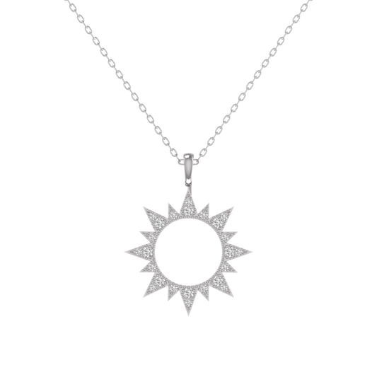 Moissanite Diamond Open Sun Pendant Necklace 18 Inches 14kt White Gold Over Sterling Silver