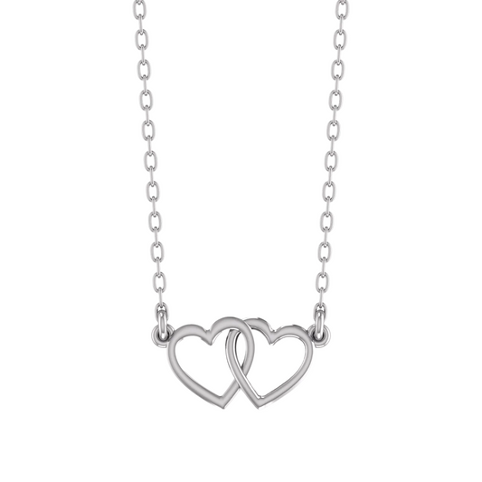 True Elegant Small Dainty Double Heart Shape Pendant Necklace With Cable Chain 925 Sterling Silver