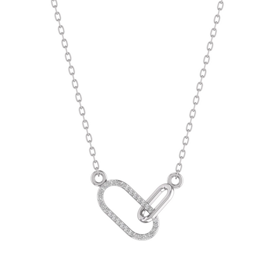Sterling Silver Moissanite Diamond Danty Paper Clip link Pendant With 18 inch Chain