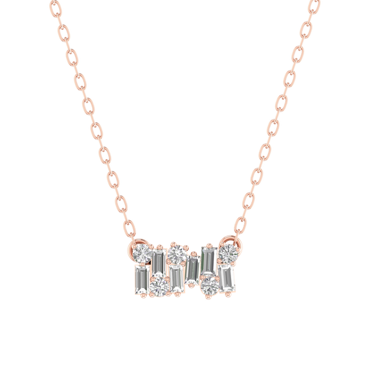 Colorless Round And Baguette Cut Moissanite Diamond 925 Sterling Silver Pendant Necklace For Her