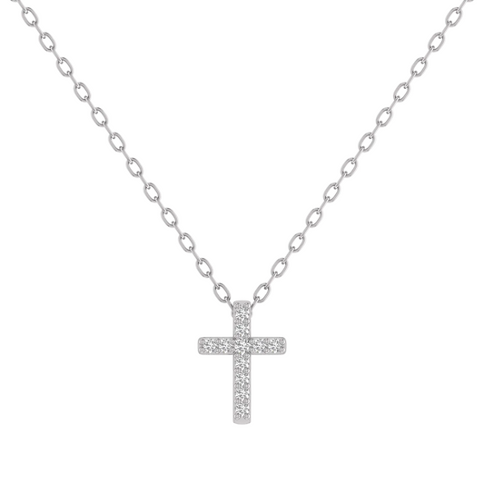 Sterling Silver Moissanite Small Dainty Delicate Cross Necklace