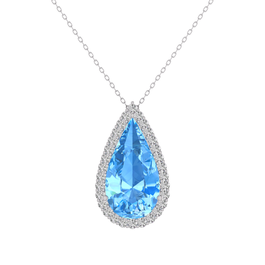 2.0Ct Pear Shape Topaz Halo Moissanite Pendant Necklace For Her
