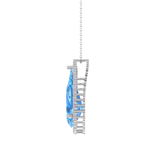 2.0Ct Pear Shape Topaz Halo Moissanite Pendant Necklace For Her