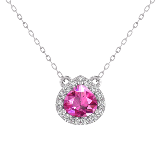 1.0Ct Ruby Halo Diamond Pendant Necklace For Her