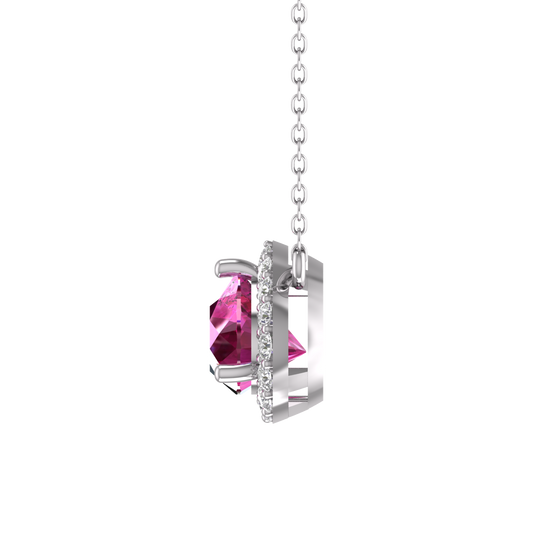 1.0Ct Ruby Halo Diamond Pendant Necklace For Her