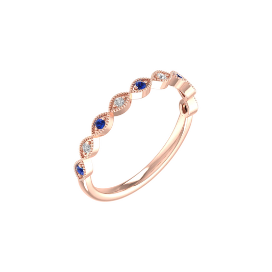 Emerald blue and white stone rose gold ring