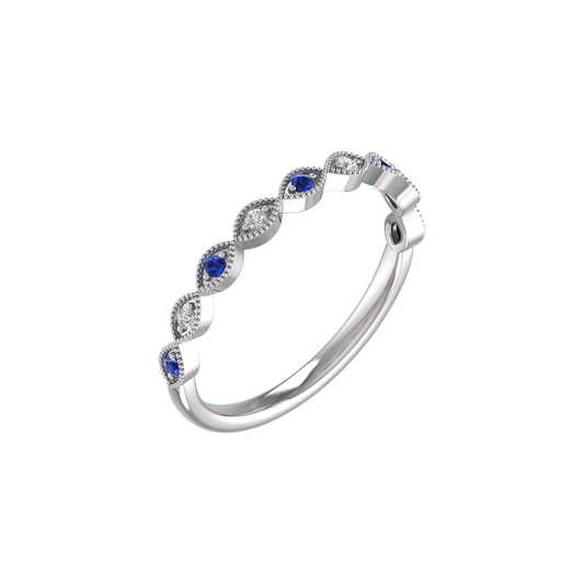 1.0Ct Sapphire Diamond Dainty Band Ring For Her