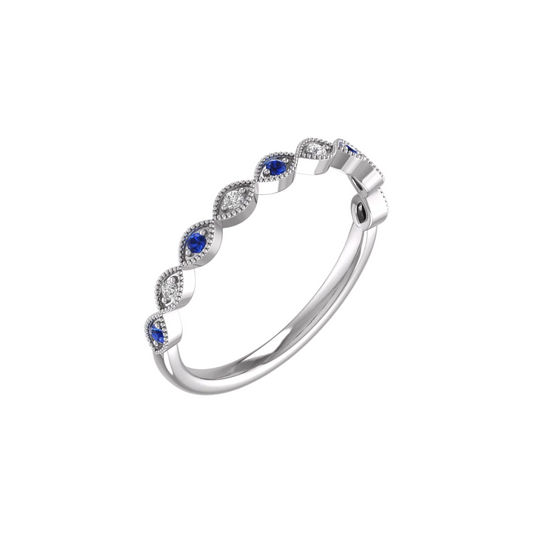 A 1.0CT Sapphire Diamond Dainty Band Ring for Her, with blue sapphire and lab-created diamonds set in a silver band.