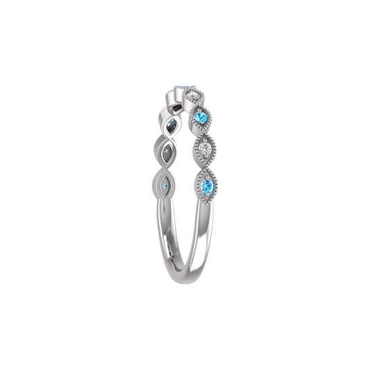 True Elegant 1.0Ct Blue Topaz And Diamond Dainty Band Ring for Her