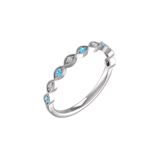 True Elegant 1.0Ct Blue Topaz And Diamond Dainty Band Ring for Her