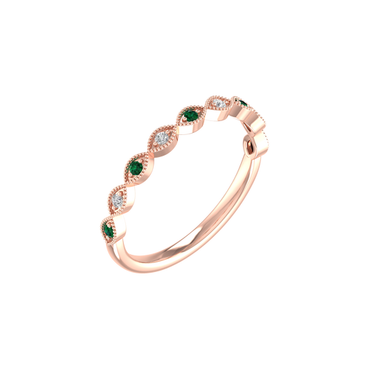0.13CT Emerald And Moissanite Stacable Ring In 18kt Rose Gold Over Sterling Silver
