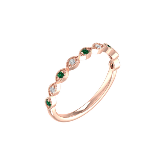 Green and white rose gold ring