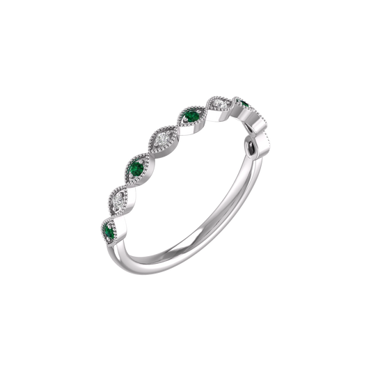 Sterling Silver 0.13CT Emerald And Moissanite Stacable Ring