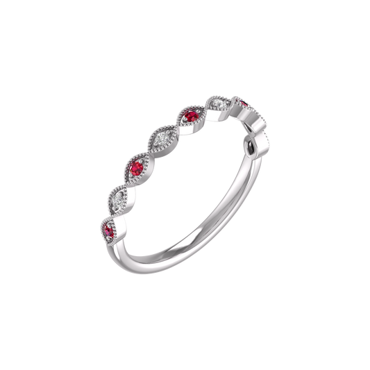Sterling Silver 0.13CT Garnet And Moissanite Stacable Ring