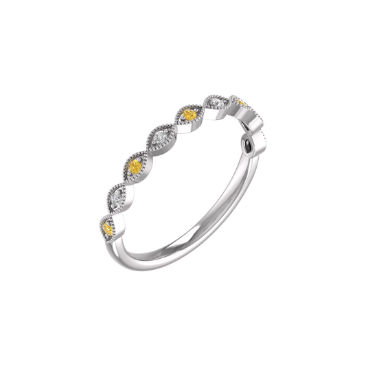 Sterling Silver 0.13CT Citrine And Moissanite Stacable Band Ring